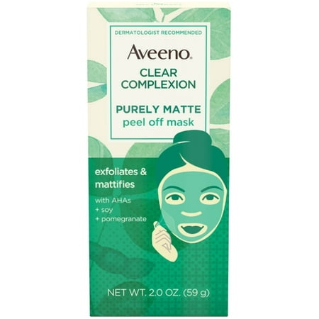 AVEENO Clear Complexion Pure Matte Peel Off Face Mask with Alpha Hydroxy Acids, Soy & Pomegranate for Clearer-L (Pack of 4)