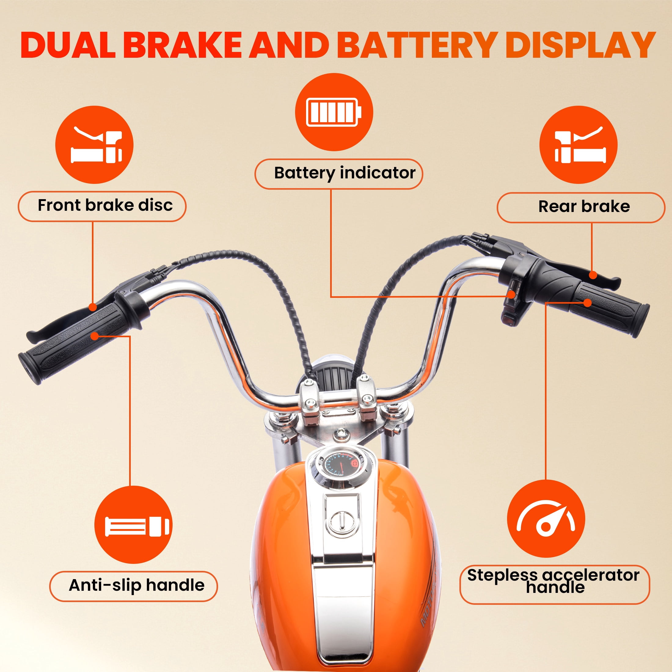 36V Power Ride on Motorcycle for Teen, Kids Electric Motorcycle with Front Wheel suspension, LED Light, Top Speed 13.6 Mph, Electric Dirt Bike for Boys Girls, Oranger