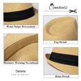 thumbnail image 3 of Comhats Mens Fedora Trilby Straw Sun Hats Summer Panama Beach Sunhats for Men Packable Short Brim Golf Hats Khaki Large, 3 of 9