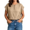 thumbnail image 2 of ClodeEU Women's Round Neck Short Sleeve Linen Blend Top ,Solid Color Casual Loose Fit Spring Summer Blouse Khaki,Women's Plus XXXXL, 2 of 6