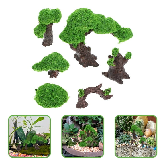 Hemoton 6pcs Miniature Tree Model Set with Fake Moss for Garden Decor, Diorama, Dollhouse Supplies and Layout Accessories