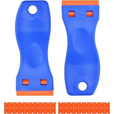 Plastic Razor Blades Scraper, 2pack Scrapers Tool with 20pcs Plastic Double Edged Blades for Sticker, Gasket, Labels, Decals & Paint on Windows Glass Wall Car Kitchen Stove