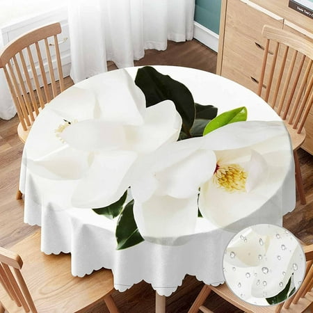 

WISH TREE Magnolia Flower Round Tablecloth Tablecloth White Floral Green Leaf Chaste Symbol Elegant Table Cloth for Dining Tables Parties Wedding and Banquet Decoration