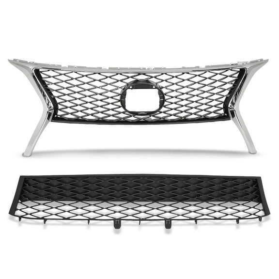 Front Upper & Lower Grille 2Pcs Chrome Black Fit For 2013-2015 Lexus RX350