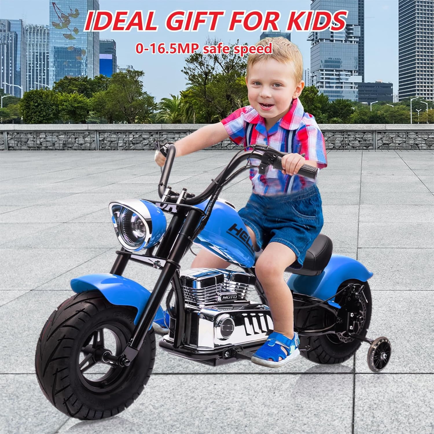Rugerasy 36V 350W Ride On Off-Road Motorcycle,Electric Dirt Bike for Teens,Fast Speed 16.5mph with Music,Spring Suspension,Led Light,Blue