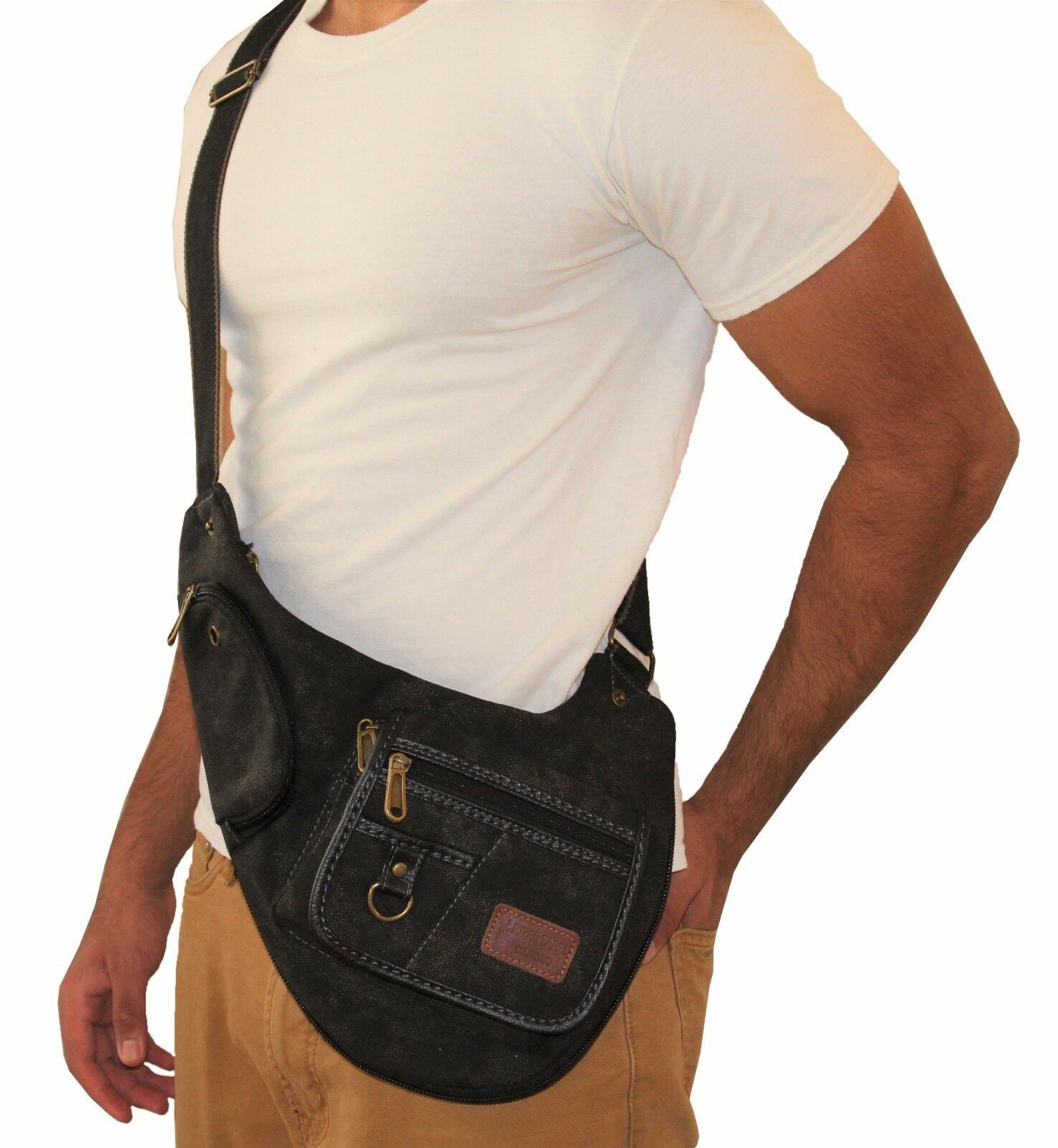 black canvas sling bag
