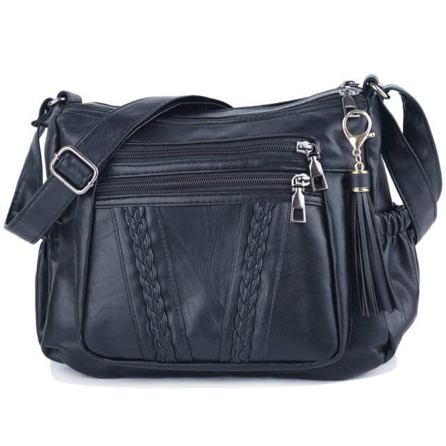ELDA Bolsos cruzados para mujer, de piel sintética suave, bolso de hombro con múltiples bolsillos, Negro -, M