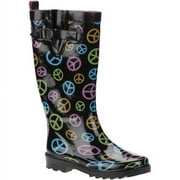 Women's Shiny Peace Sign Print Rain Boots