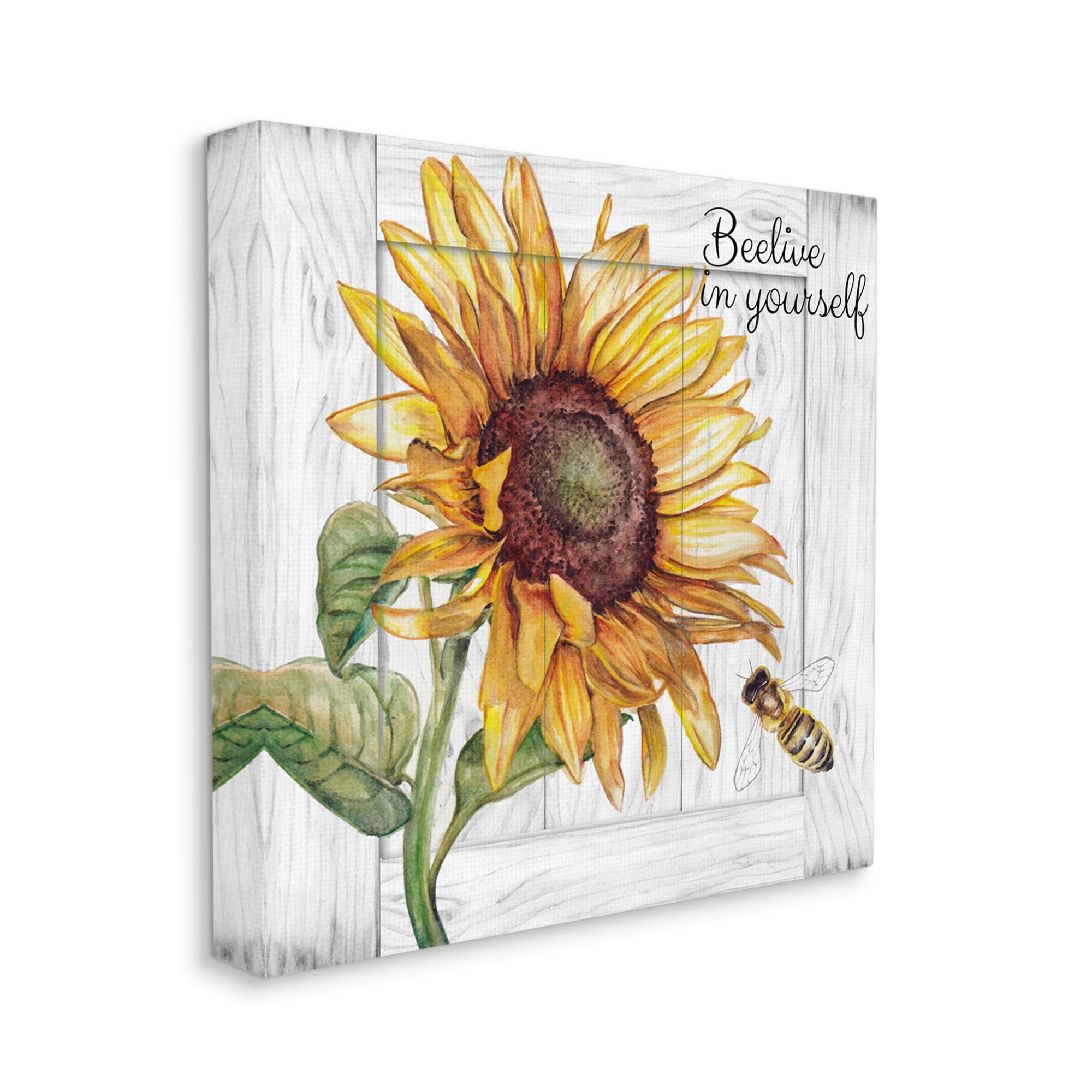 Stupell Industries Beelieve in Yourself Pun Botanical & Floral Painting Gallery Wrapped Canvas Art Print Wall Art, 30 x 30