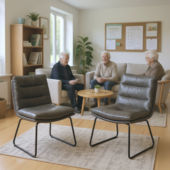 Homy Casa - Ensemble de 2 chaises de salle à manger rembourrées avec dossier capitonné et pieds en métal argenté brossé