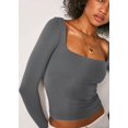 thumbnail image 2 of Women's Sexy Long Sleeve Square Neck Tops Slim Fitted Double Lined Basic Shirts, 2 of 3
