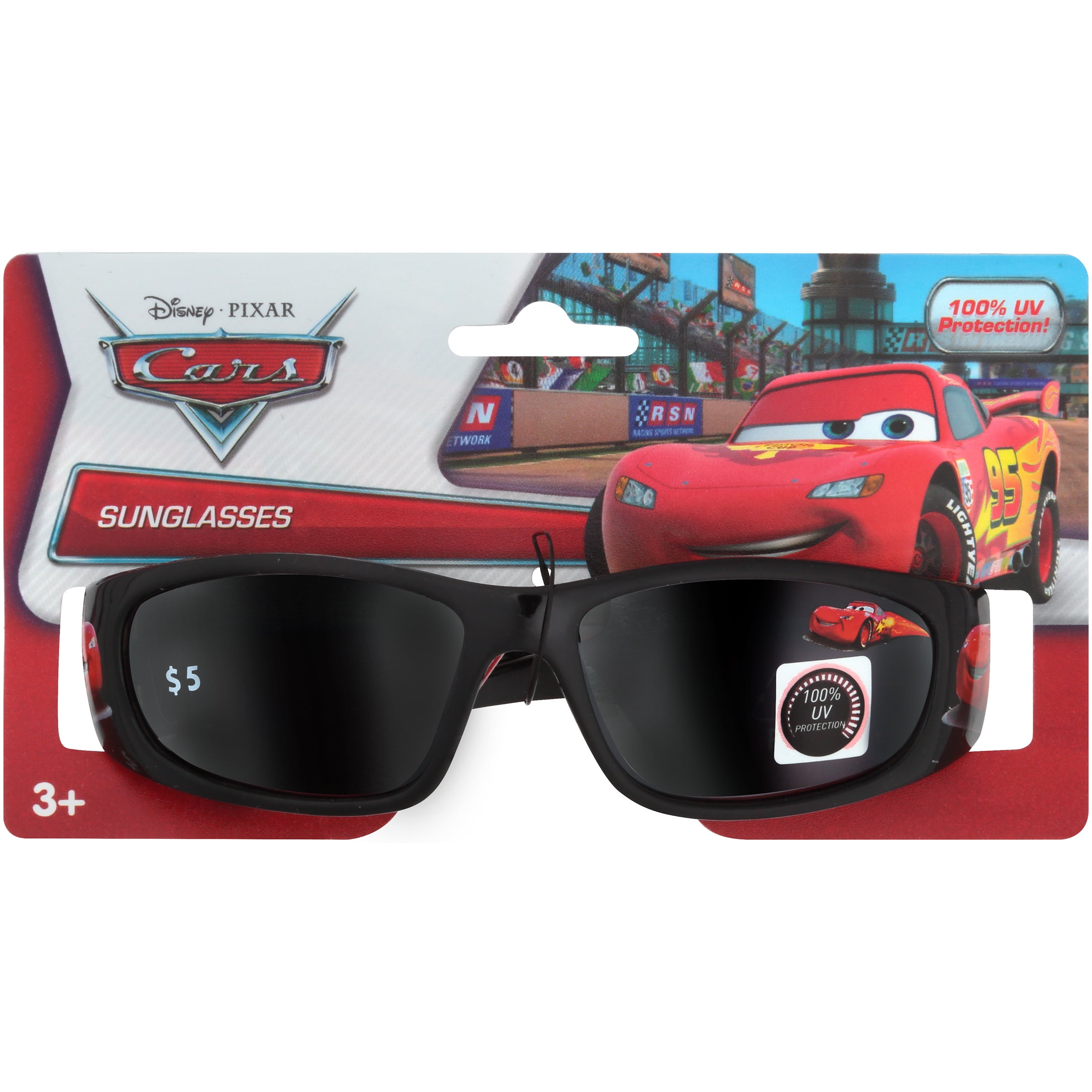 DISNEY CARS RED LIGHTNING MCQUEEN SUNGLASSES WITH CHECKERBOARD SIDES 