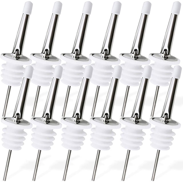 Distributeur de Bouteilles d'Alcool – Versements Rapides Classiques pour Alcool, Huile d'Olive et Sirop de Glace à Raser – Acier Inoxydable Antirouille avec Entonnoirs Effilés et Bouchons Anti-Poussière (12 Pack)