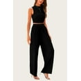 thumbnail image 5 of PRETTYGARDEN Women's Summer 2 Piece Outfits Ribbed Knit Lounge Sets Tracksuit Sleeveless Crop Tank Tops Wide Leg Casual Pants, 5 of 6