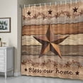 thumbnail image 5 of Country Stars Shower Curtain, Vintage Brown Wood Grain Bless Our Home Farm Waterproof Shower Curtain Set with 12 Hooks Lightweight Bath Curtains Fabric Bathroom Decor 72x72 Inches, 5 of 9