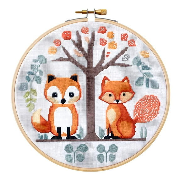 Generic Cartoon Simple Animal Fox DIY Stamped Cross Stitch Kits Easy for Beginners Children with Hoop 11CT Needlepoint Counted Embroidery Kits Art Craft Wall Decoration 12x12inch(3)