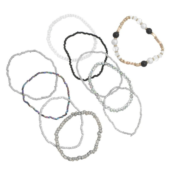 BESTYASH Stackable Beaded Bracelets Set, Grey Stretch Multilayer Charm Wristbands for Women