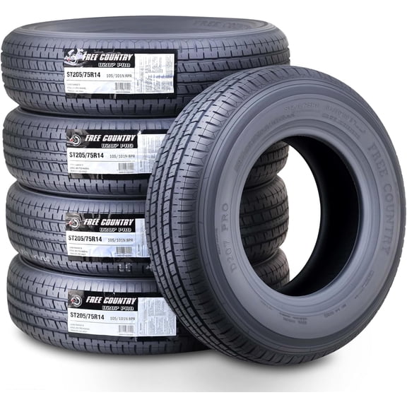 FREE COUNTRY New Premium Trailer Tires ST 205/75R14 / 8PR Load Range D Steel Belted w/Scuff Guard, Set 5