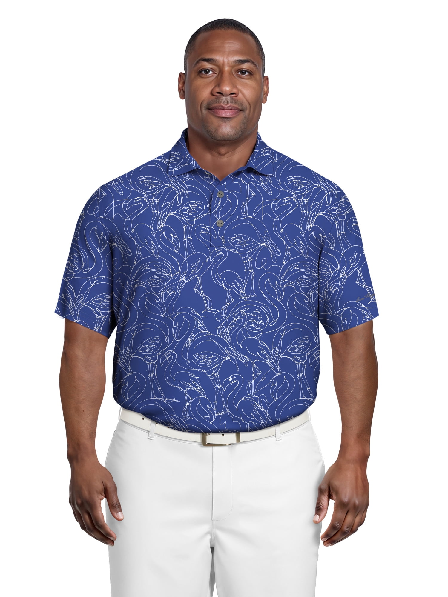 Ben Hogan Men's and Big Men’s Linear Flamingo Print Short Sleeve Golf Polo Shirt, up to Size 5XL