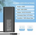 thumbnail image 2 of 130W AC Adapter Laptop Charger Compatible with Dell XPS 15 7590 9570 9530，Precision 5520 5510 5540 Power Supply Cord, 2 of 7