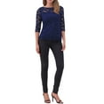 thumbnail image 2 of INSPIRE CHIC Women's Floral Lace Top 3/4 Sleeve Crew Neck Blouse XL Dark Blue, 2 of 6