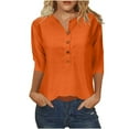 thumbnail image 2 of SEAOPEN Women's V Neck 3/4 Sleeve Tops Button Down Casual T Shirts Basic Loose Fit Tunic Blouse Today Orange,2XL, 2 of 5