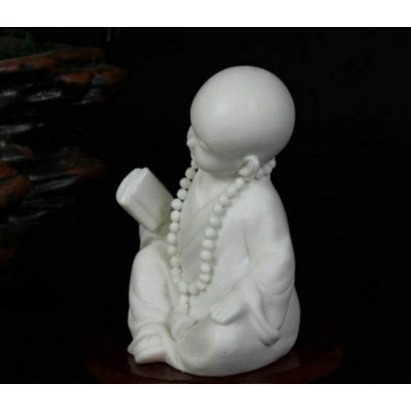 White Porcelain Ceramics Read A Book Little Monk Figurine Statue 3.6" Chinese
