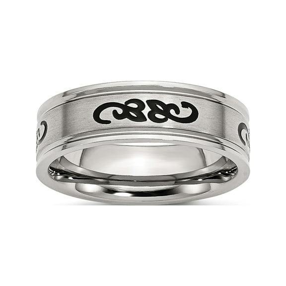 JbSP- Stainless Steel Black Rubber 7mm Ridged Edge Brushed Band