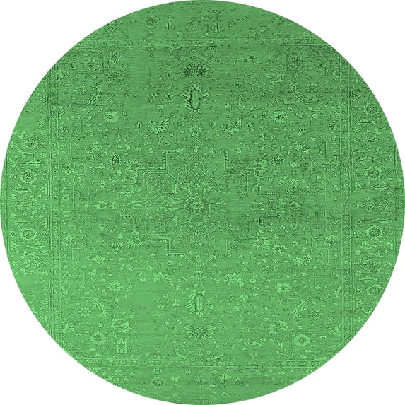 Ahgly Company Indoor Round Oriental Emerald Green Industrial Area Rugs, 4' Round