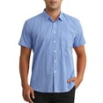 thumbnail image 1 of Camisas de vestir de cuadros INSPIRE CHIC para hombres, de algodón, de manga corta, con botones y bolsillo, camisa de gingham en azul marino, 1 of 6