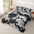 thumbnail image 3 of Castle Fairy Spooky Rose Bloom Twin Quilt Set,Boho Crowned Skull Twin Coverlet Set,Black White, 3 of 7