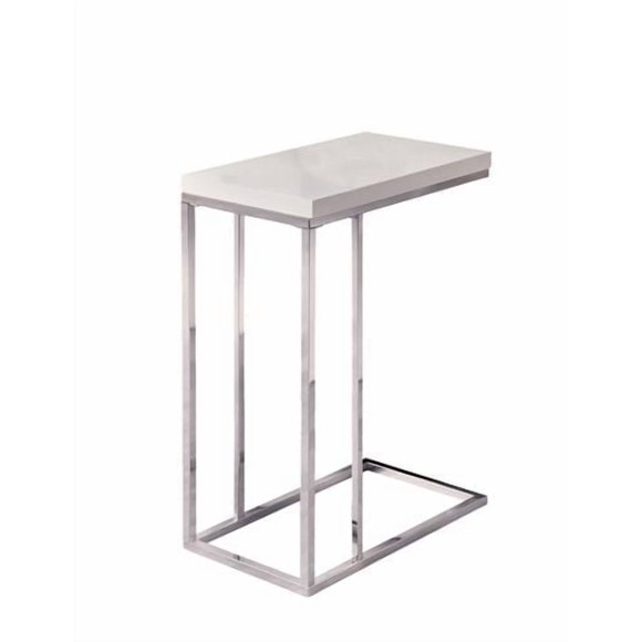 Monarch Specialties Accent Table, C-shaped, End, Side, Snack, Living Room, Bedroom, Metal, Laminate, Glossy White, Chrome, Contemporary, Modern