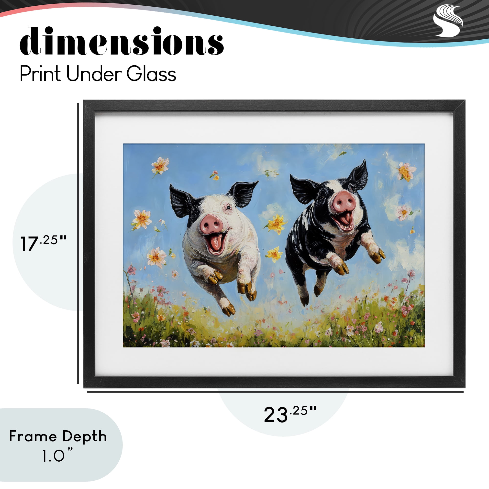 Stupell Industries Flying Pigs & Flowers Black Framed Print Under Glass, design by The Wands Want
