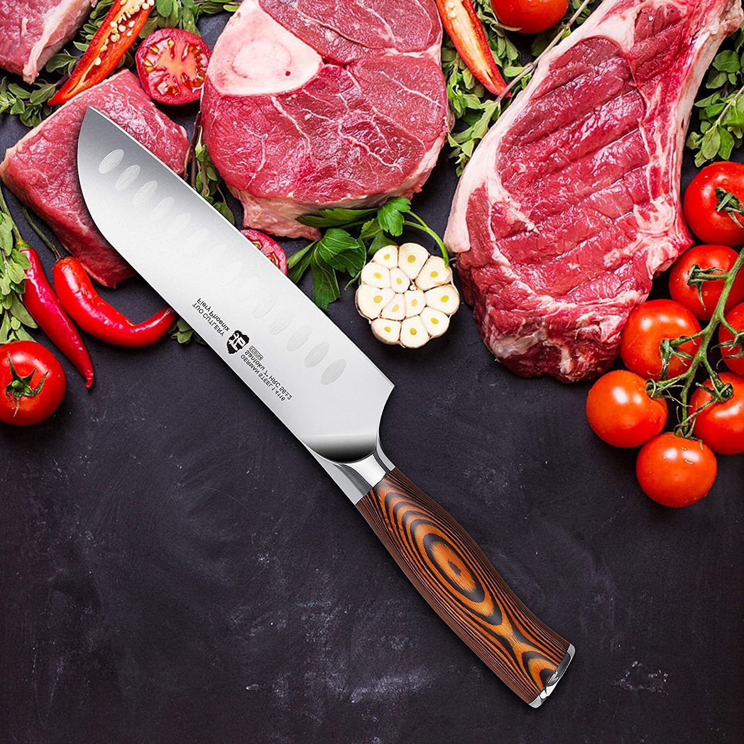 Tuo Cutlery 7" Santoku Vegetable Knife, Fiery Series