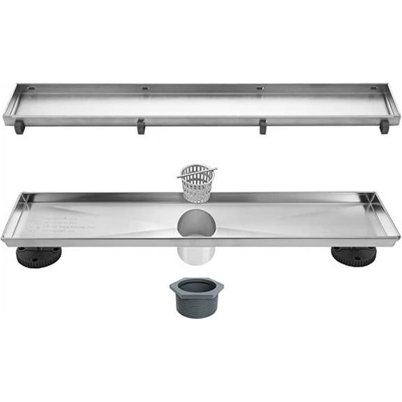 Neodrain 18-Inch Linear Shower Drain- with 2-in-1 Flat & Tile Insert Cover, Brushed 304 Stainless Steel Rectangle Shower Floor Drain,Floor Shower Drain