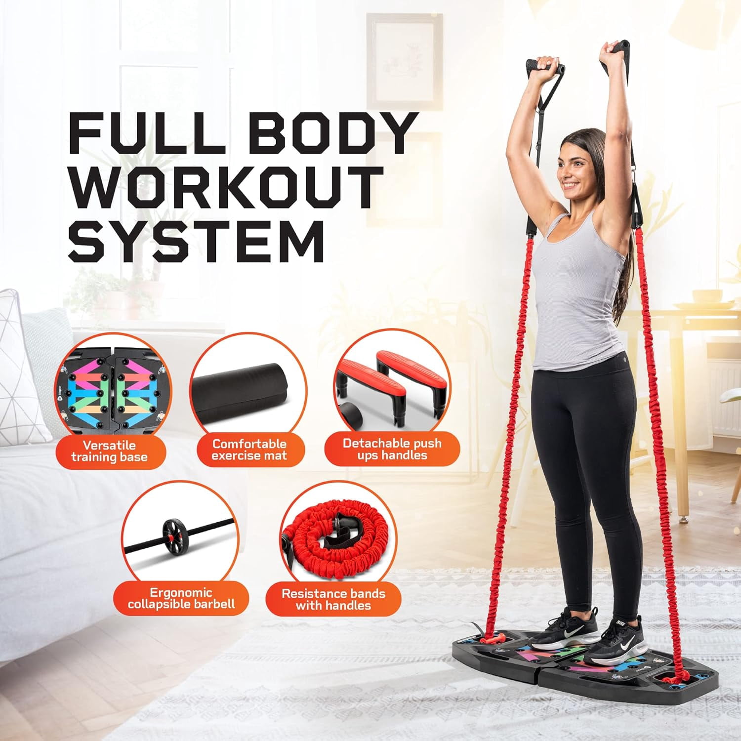 LifePro Portable Home Gym Push Up Board with Resistance Bands Full Body Workout Kit Push Up Training Rack Compact Home Workout Platform - Black
