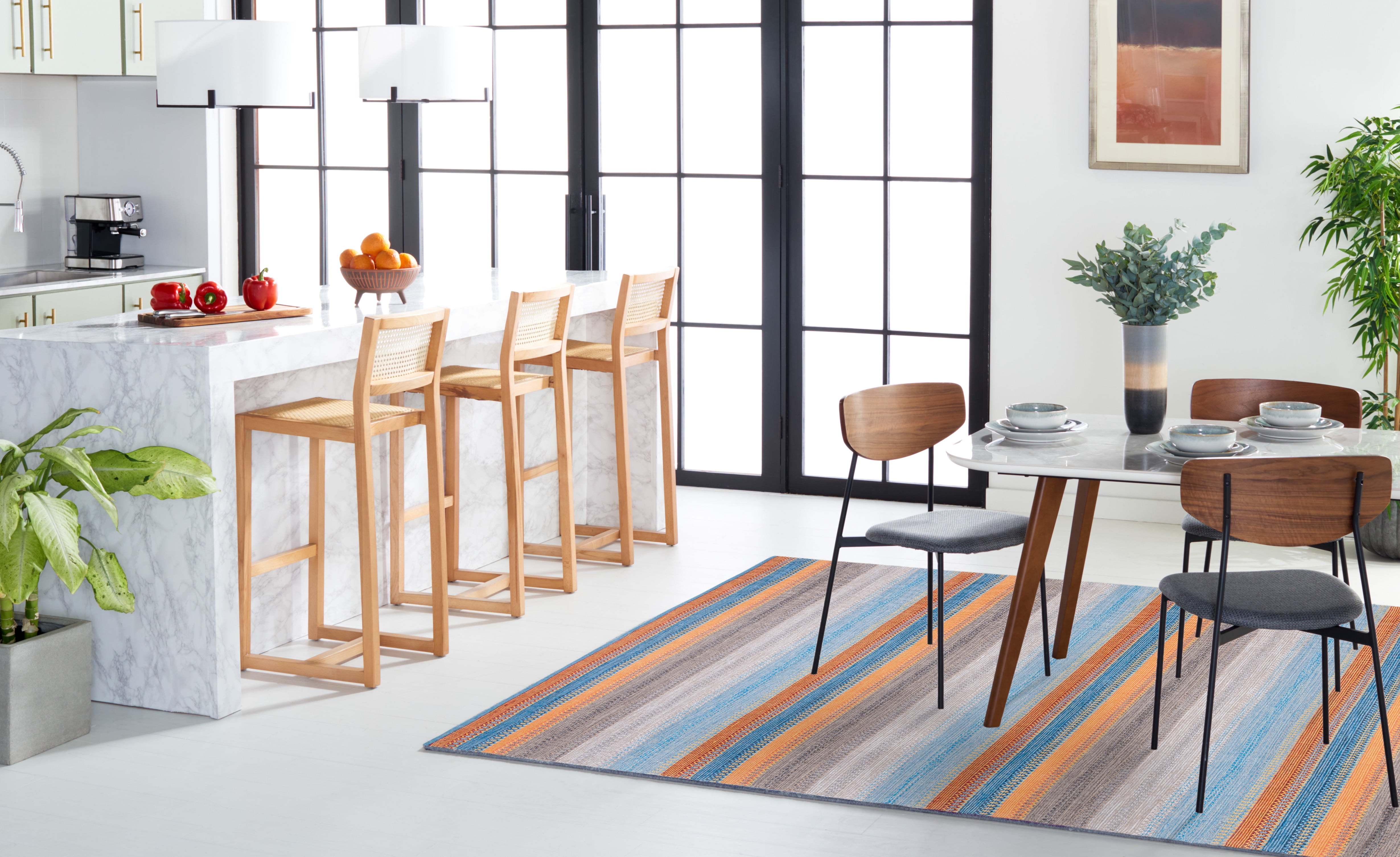 SAFAVIEH Montauk Albine Striped Cotton Area Rug, Grey/Orange, 5' x 8'