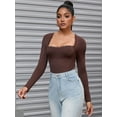 thumbnail image 5 of Unique Bargains Women's Lace Long Sleeve Shapewear Bodysuit Leotard Jumpsuit L Brown, 5 of 6