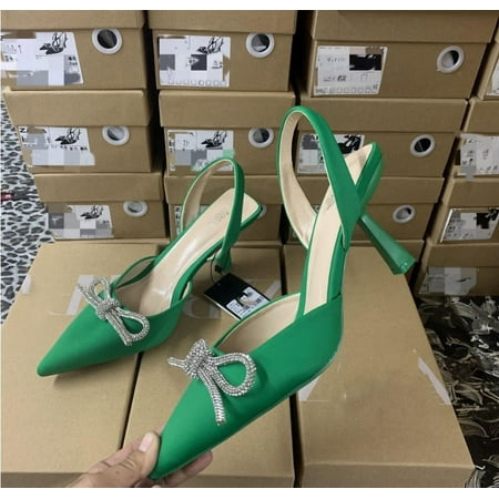 

2024 NEW Women Casual High Heeled Sandals Sling Back Pointed Toe Bow Shoes Sling Back Stiletto Heel Dress Sandals