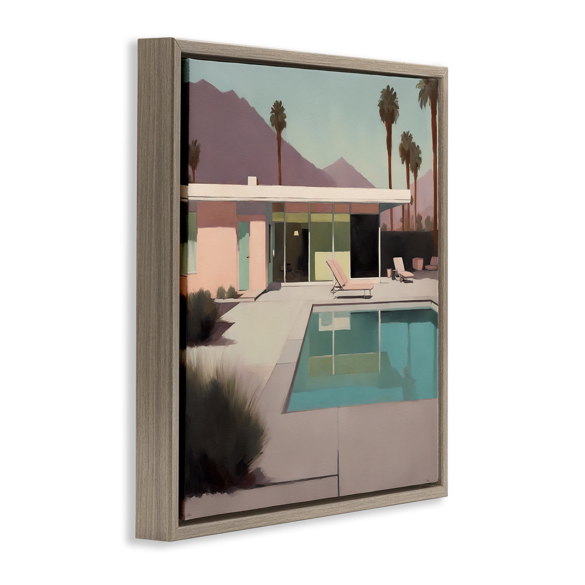 Stupell Industries Californian Pool View Landscape & Nature Painting Brown Floater Framed Canvas Art Print Wall Art, 18 x 18