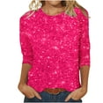 thumbnail image 2 of Fall Saving 2025 QUINDOS Tshirts for Women 3/4 Sleeve Sequin Fall Tops for Women 2025 Crew Neck Hot Pink Sequin Relaxed Fit Casual Tops, 2 of 4