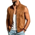thumbnail image 4 of Maqroz Mens Outerwear Vests Faux Suede Sleeveless Jacket Stand Collar Zip Up Daily Coat with Pockets Brown,M, 4 of 6