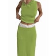 thumbnail image 2 of Women'S 2 Piece Outfit Sleeveless Knit Tank Top Bodycon Long Skirt Set Loungewear Green L, 2 of 8