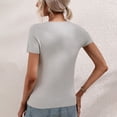 thumbnail image 2 of Defitshape Women's Soft Short Sleeve T Shirt Solid Cut Out Fitted Top Summer Casual Fashion Stretch Summer Ribbed Knit Cool T Shirt Grey Medium, 2 of 4