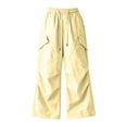 thumbnail image 3 of Xyant Girl's Cargo Pants Loose Fit Hiking Trousers Elastic Waist with Pockets (Yellow,13-14 Years), 3 of 4