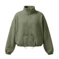 thumbnail image 1 of Veste de Baseball Texturée pour Femmes, Col Haut Fermeture Éclair devant Coupe Ample, Ourlet à Cordon Élastique Décontracté, Style Mode Urbaine avec Poche Latérale, Haut Confortable Surdimensionné Vert P, 1 of 4