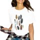 thumbnail image 2 of Blusas de Primavera para las Mujeres Crewneck Pluma Impresión Camiseta 95% Poliéster 5% Spandex, Moda Cómodo Top para las Mujeres de Uso Diario Y de Fiesta, 2 of 9