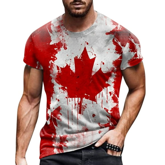 PMUYBHF T Shirt for Men Graphic Male Spring and Summer National Day Celebration Casual Vintage Distressed Partial Print T Shirt Round Neck Short Sleeve Top Mens White Dress Shirt French Cuff Silk
