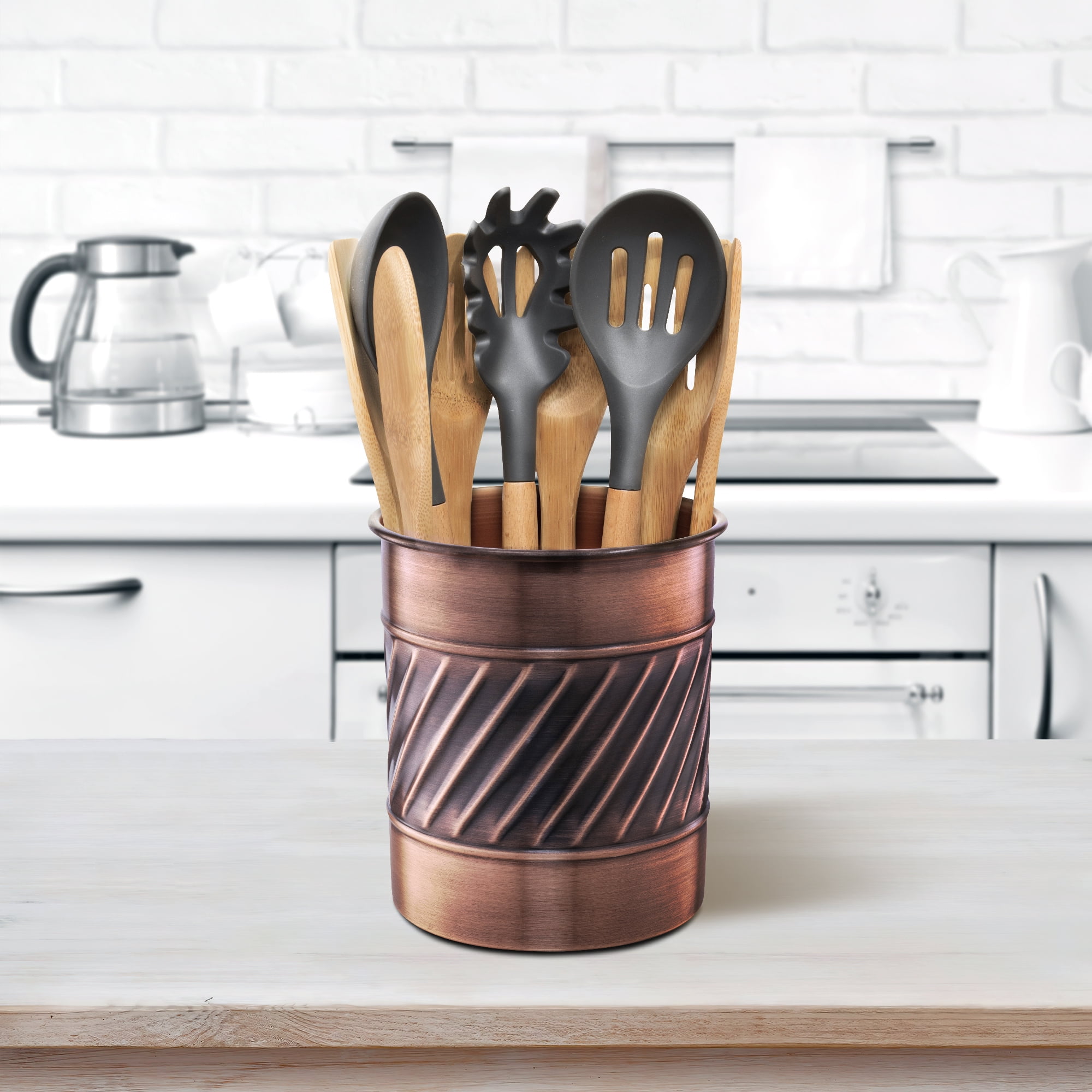 Monarch Abode Wave Embossed Metal Kitchen Utensil Holder, Kitchen