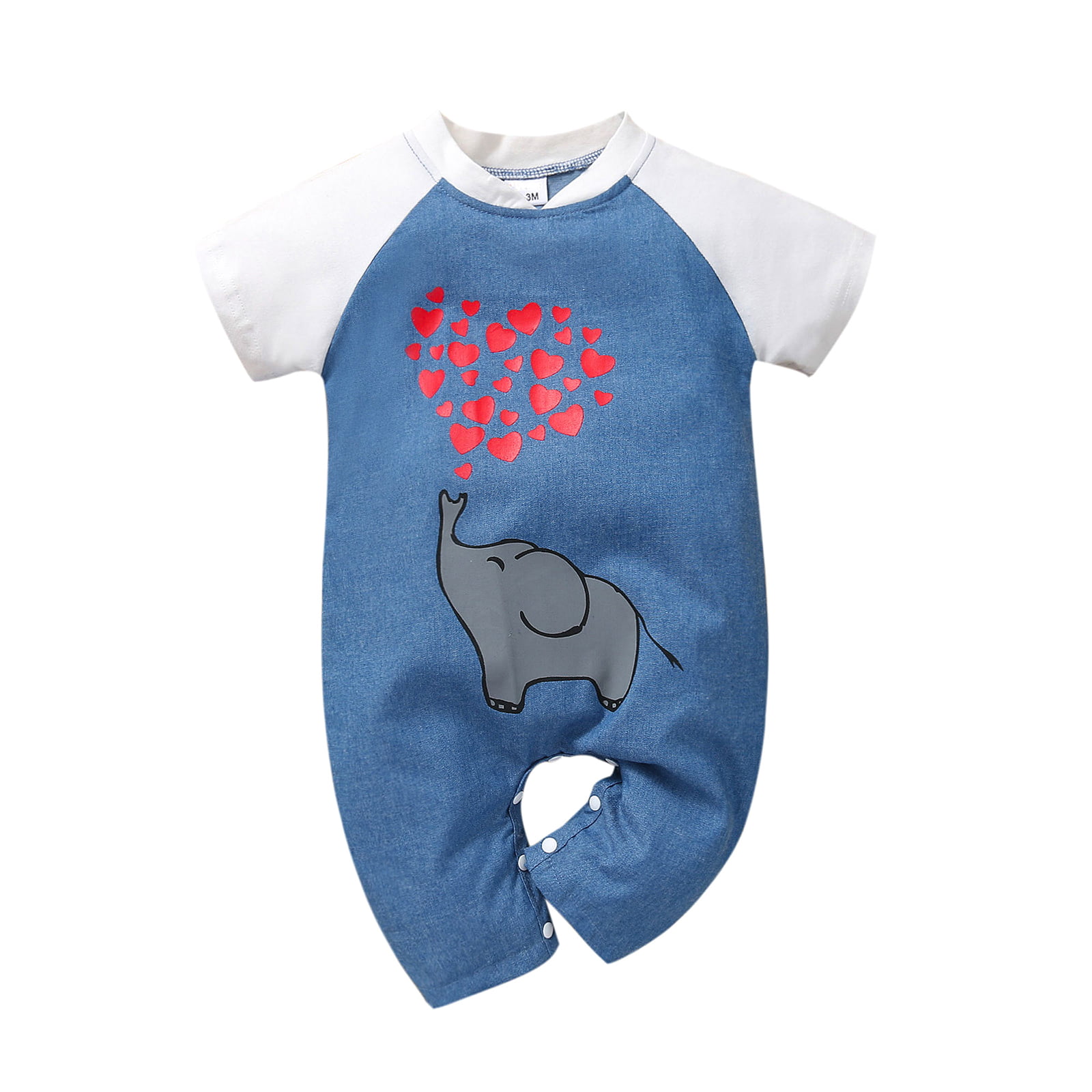 Riverdalin Baby Girls Boys One-Piece Rompers Short Sleeve Letter Elephant Print Jumpsuit Tops Bodysuit for Infant